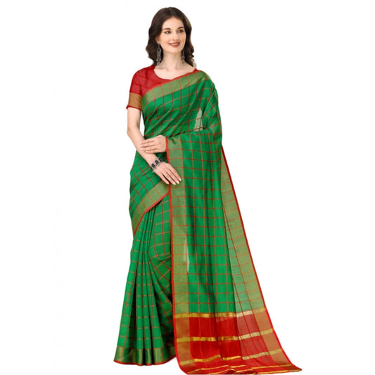 Charming Cotton Silk Checkered Saree With Blouse Piece