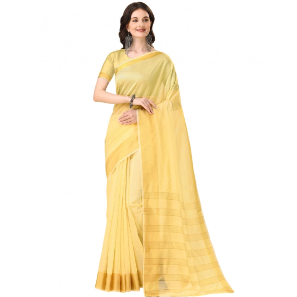 Delightful Cotton Silk Striped Saree With Blouse Piece