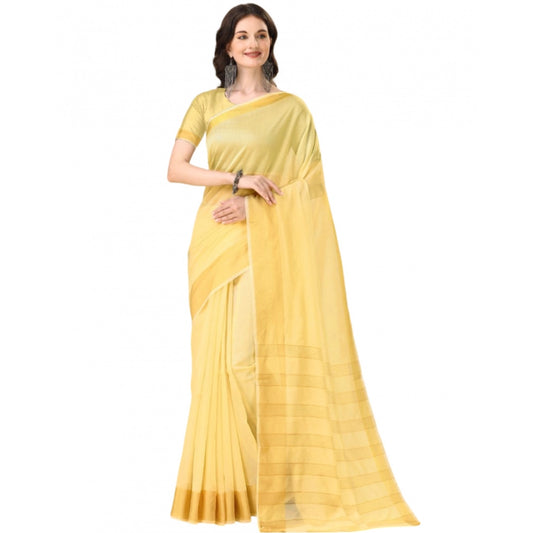 Delightful Cotton Silk Striped Saree With Blouse Piece