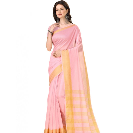 Delightful Cotton Silk Striped Saree With Blouse Piece