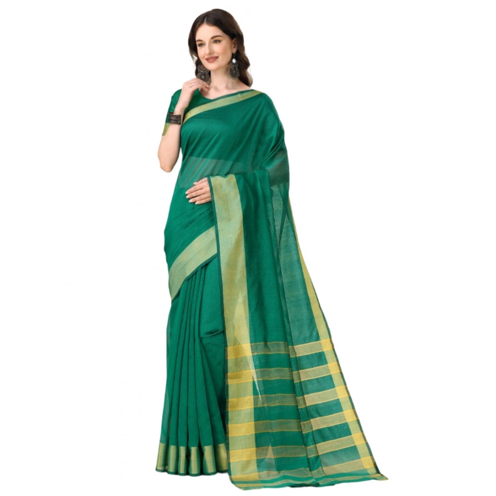 Delightful Cotton Silk Striped Saree With Blouse Piece