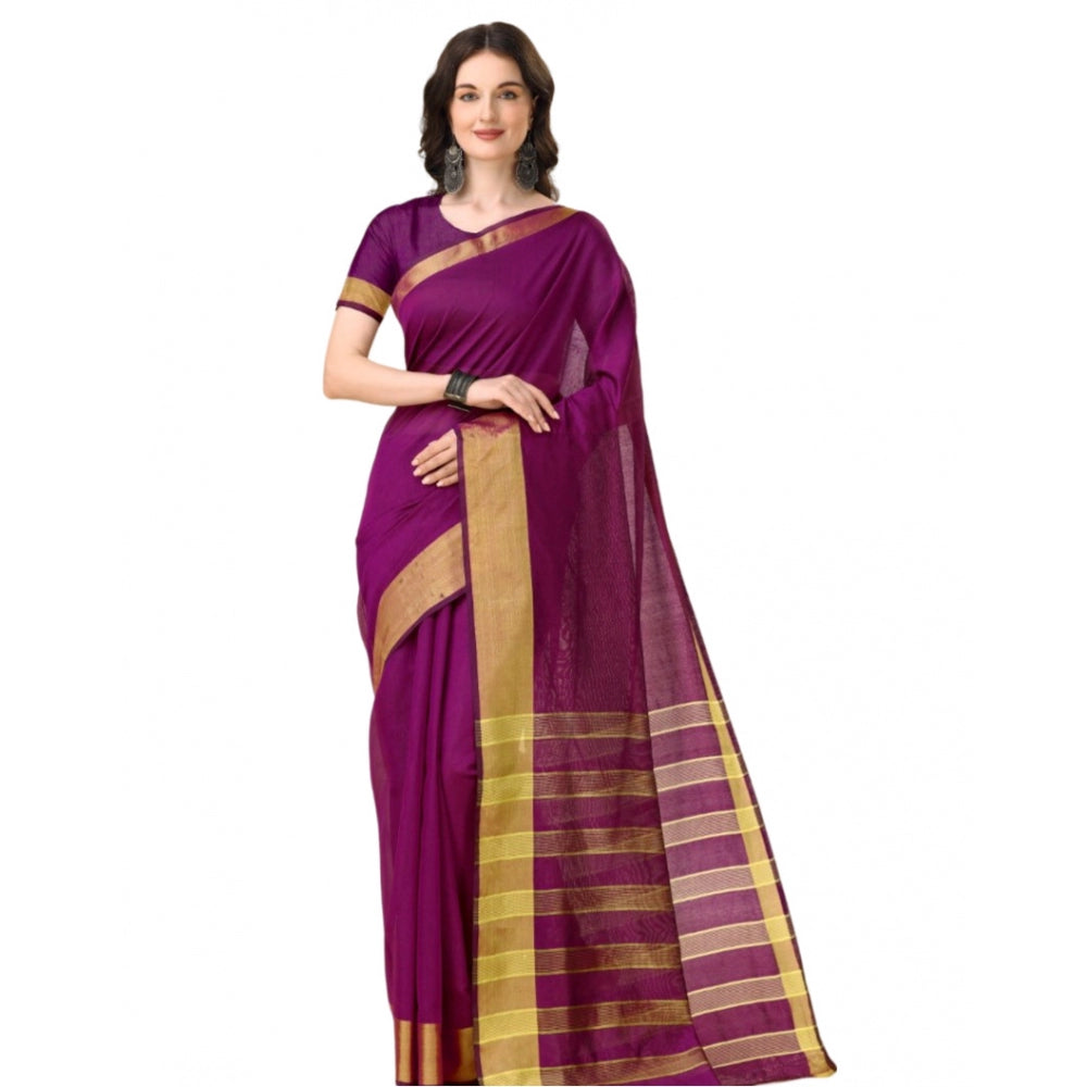 Delightful Cotton Silk Striped Saree With Blouse Piece