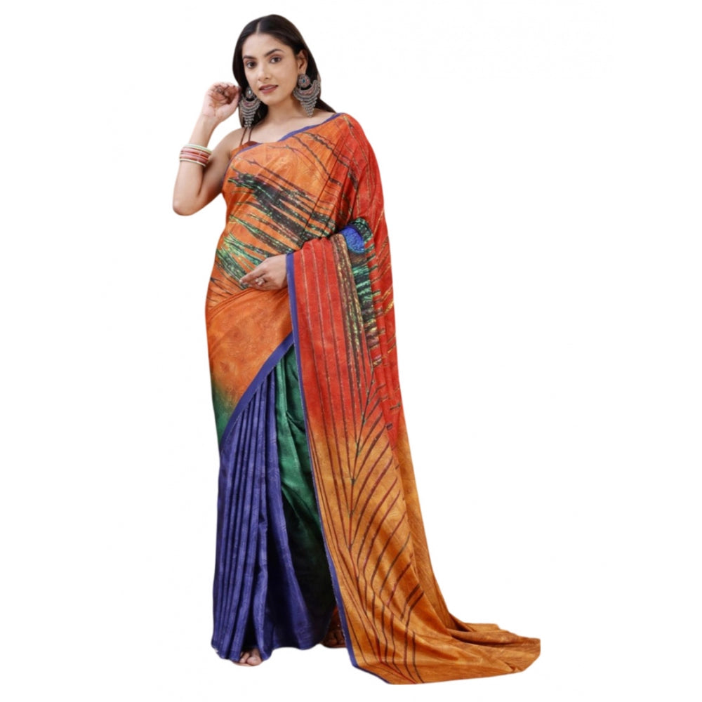 Fantastic Crepe Digital Print Saree With Blouse Piece