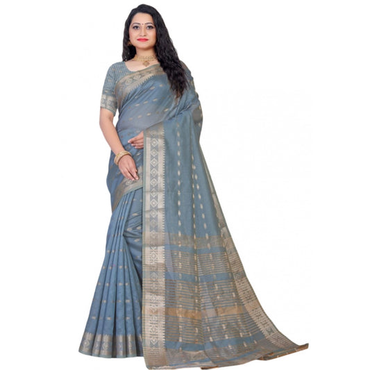 Sophisticated Silk Blend Woven Saree With Blouse Piece
