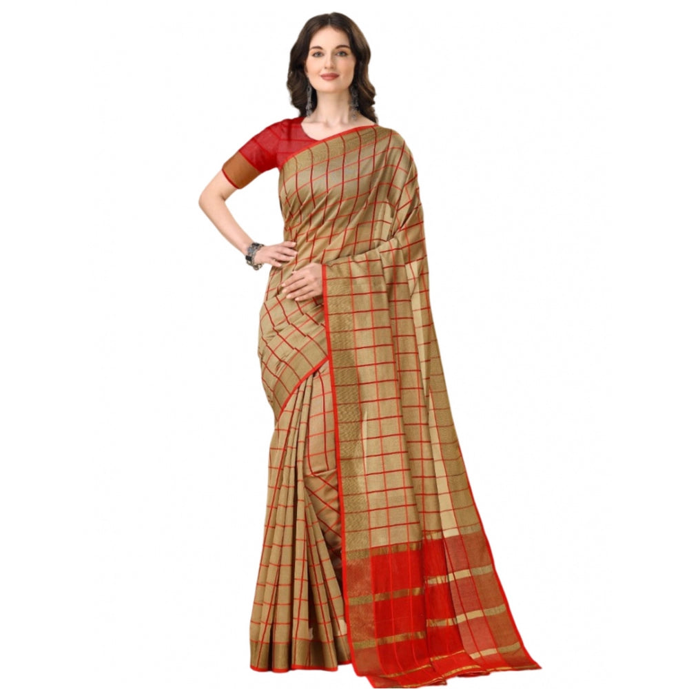Charming Cotton Silk Checkered Saree With Blouse Piece