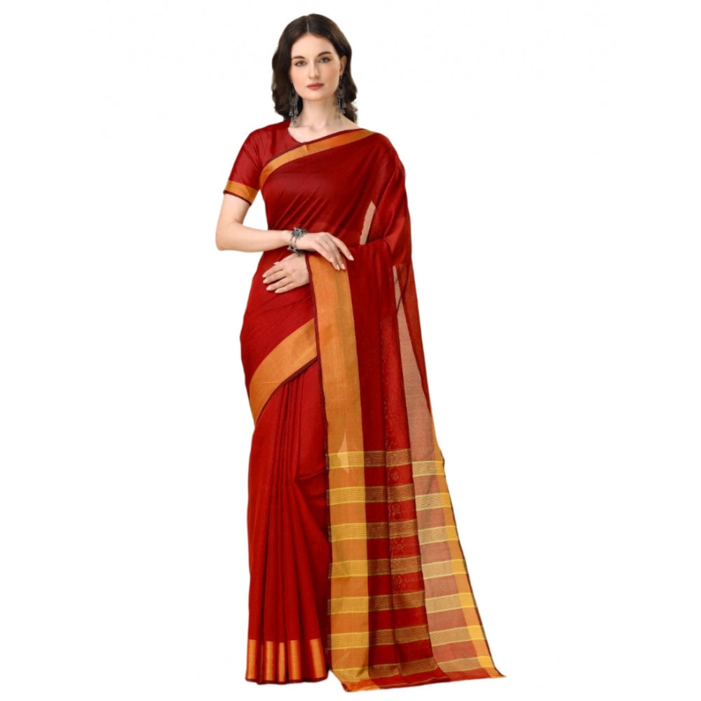 Delightful Cotton Silk Striped Saree With Blouse Piece