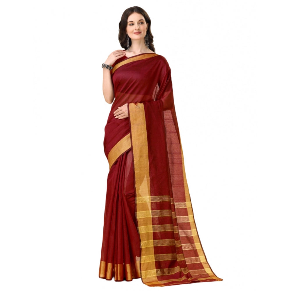 Delightful Cotton Silk Striped Saree With Blouse Piece