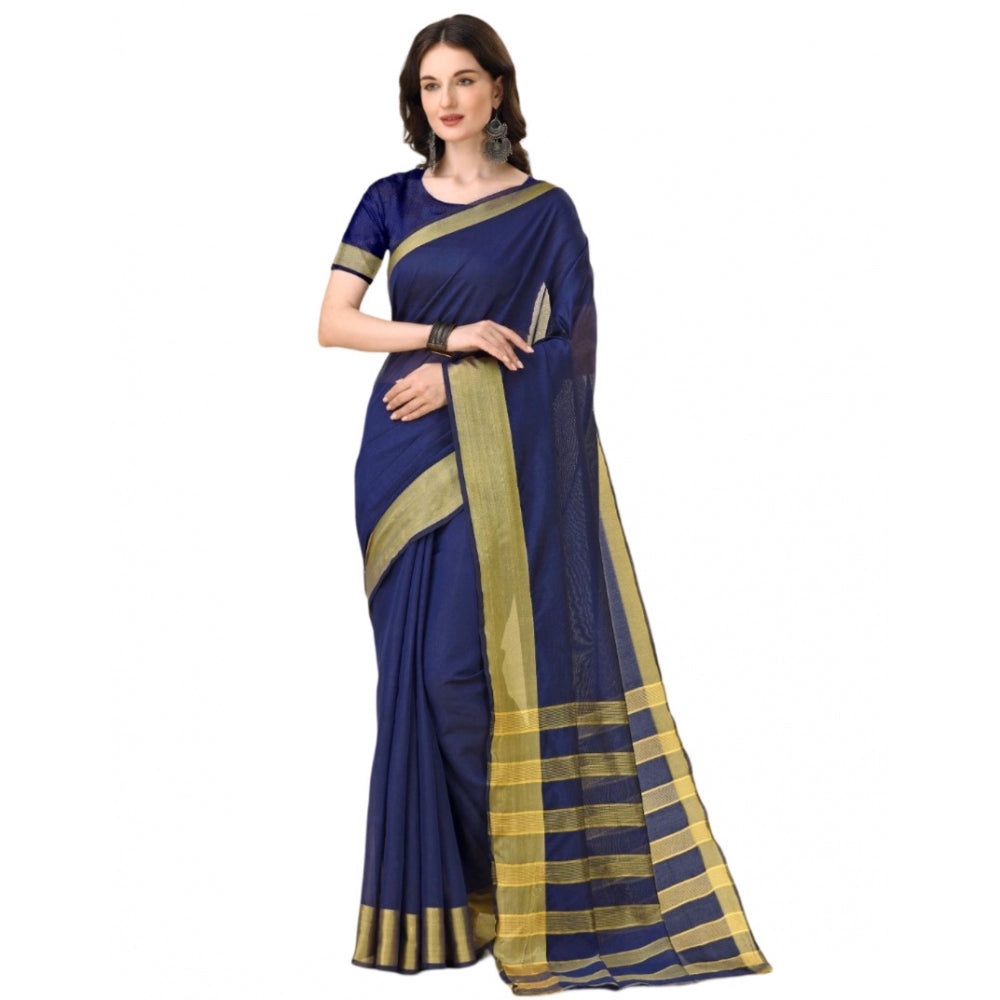 Delightful Cotton Silk Striped Saree With Blouse Piece