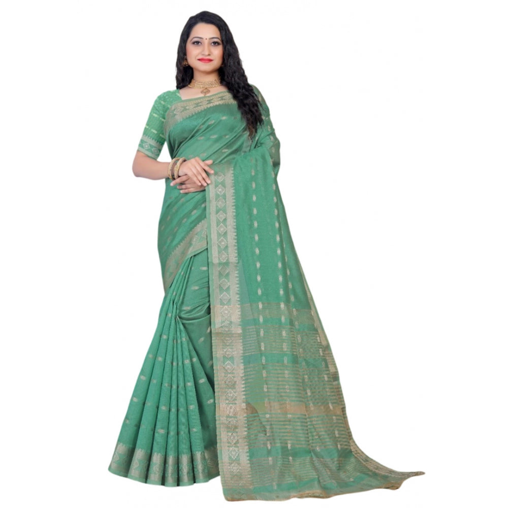 Sophisticated Silk Blend Woven Saree With Blouse Piece