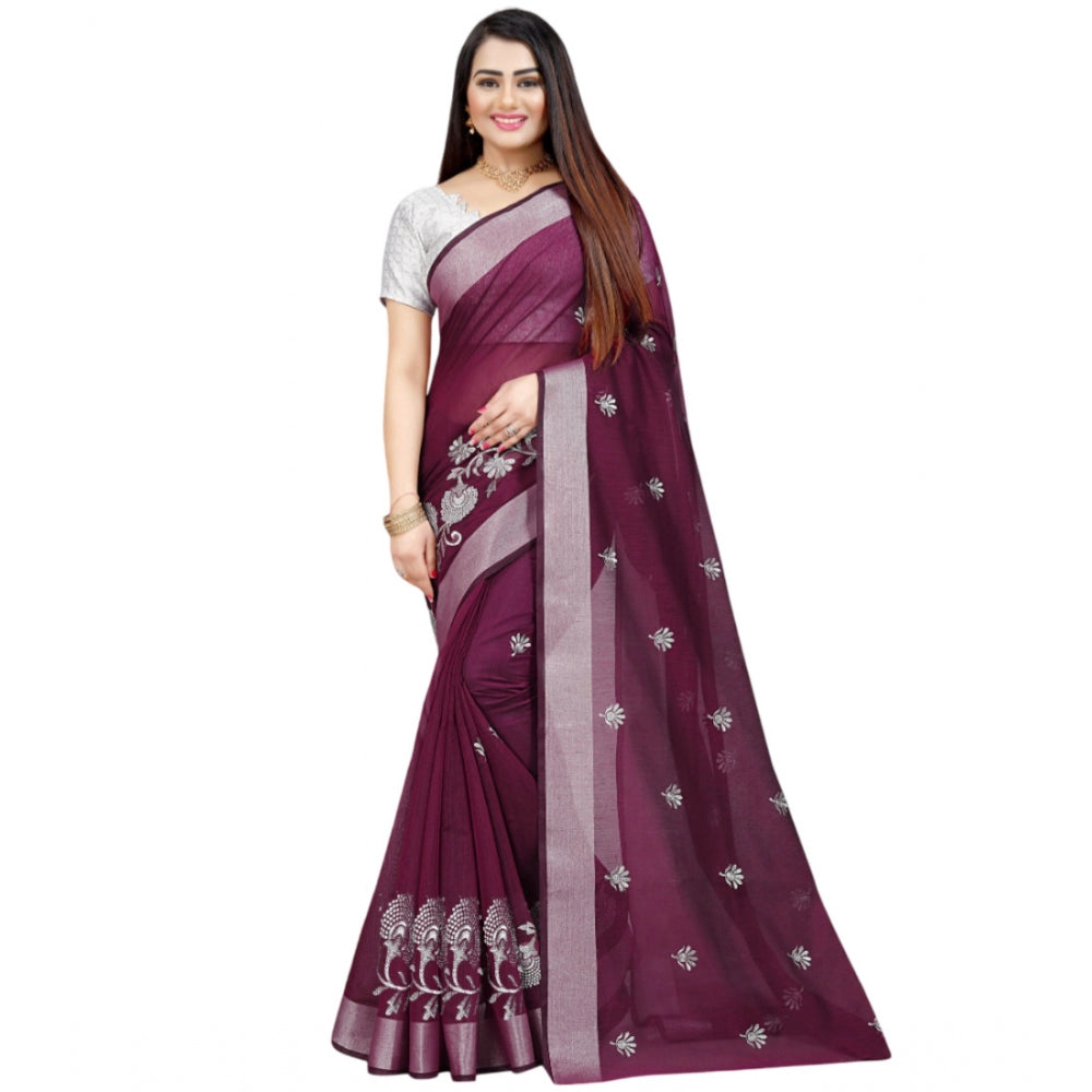 Facinating Cotton Silk Embroidered Saree With Blouse Piece