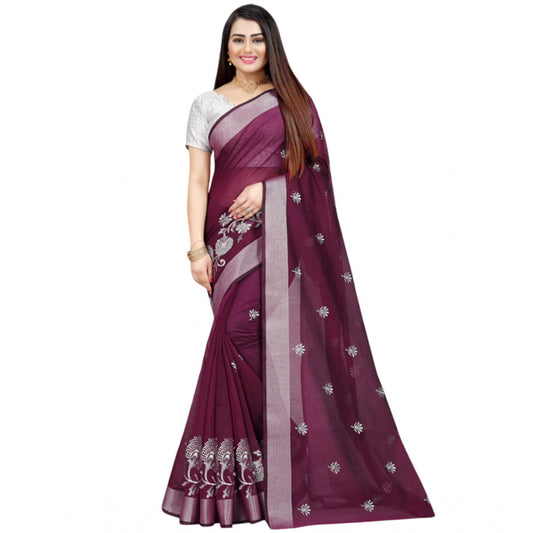 Facinating Cotton Silk Embroidered Saree With Blouse Piece