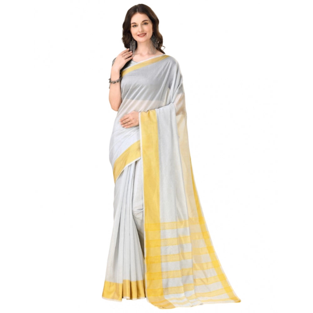 Delightful Cotton Silk Striped Saree With Blouse Piece
