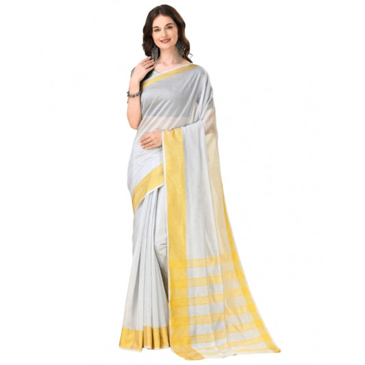 Delightful Cotton Silk Striped Saree With Blouse Piece