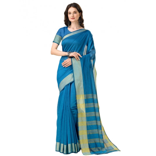 Delightful Cotton Silk Striped Saree With Blouse Piece