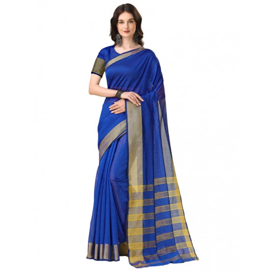 Delightful Cotton Silk Striped Saree With Blouse Piece