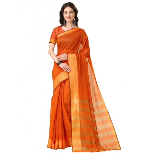 Delightful Cotton Silk Striped Saree With Blouse Piece