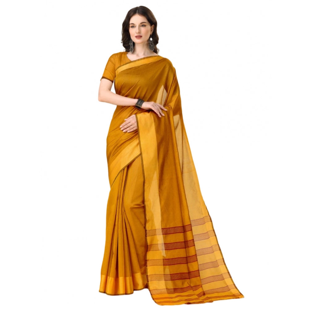 Delightful Cotton Silk Striped Saree With Blouse Piece