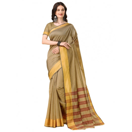 Delightful Cotton Silk Striped Saree With Blouse Piece