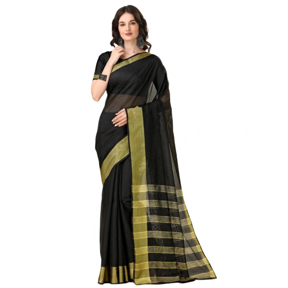 Delightful Cotton Silk Striped Saree With Blouse Piece