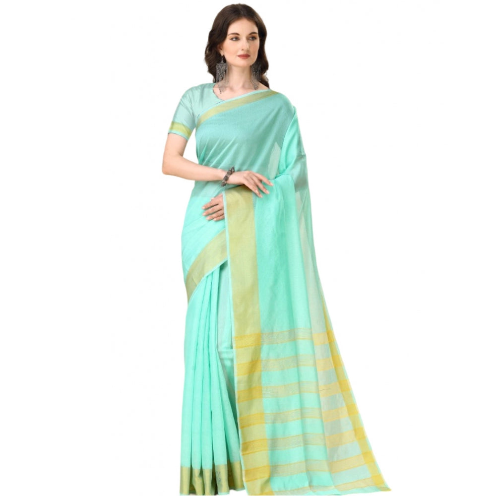 Delightful Cotton Silk Striped Saree With Blouse Piece
