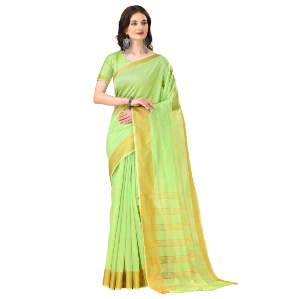 Delightful Cotton Silk Striped Saree With Blouse Piece
