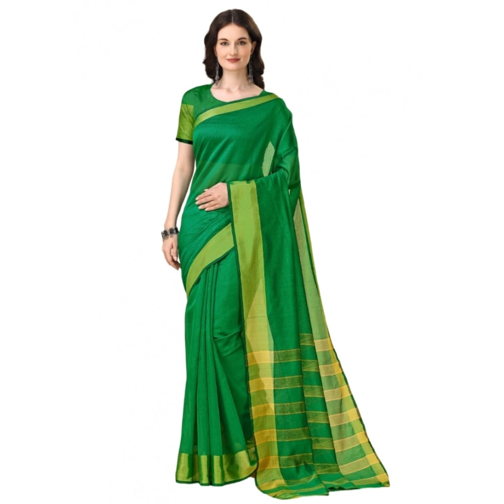 Delightful Cotton Silk Striped Saree With Blouse Piece