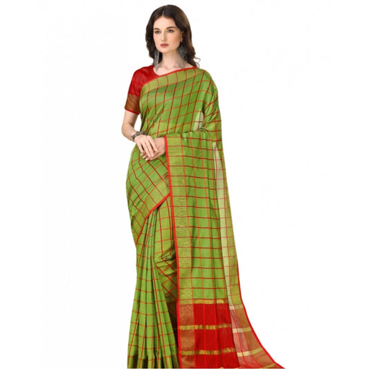 Charming Cotton Silk Checkered Saree With Blouse Piece