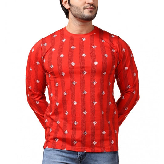 Men's Casual Cotton Printed Round Neck Full Sleeve T Shirt