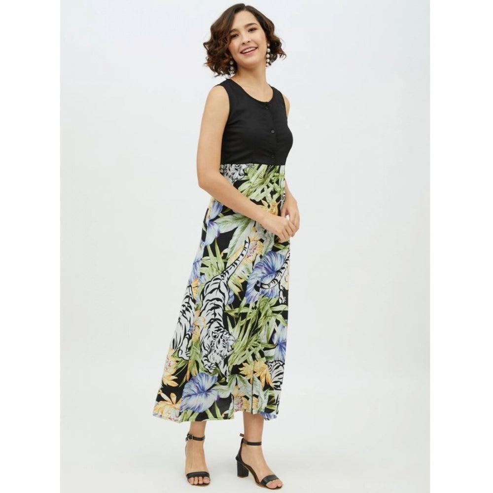 Modish Rayon Floral Sleeveless Calf length Dress
