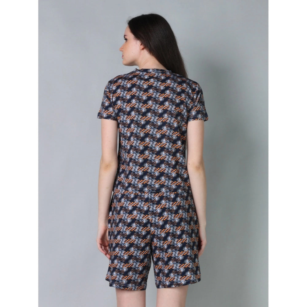 Trendy Cotton Blended Printed Round Neck Half Sleeve Top Shorts Set