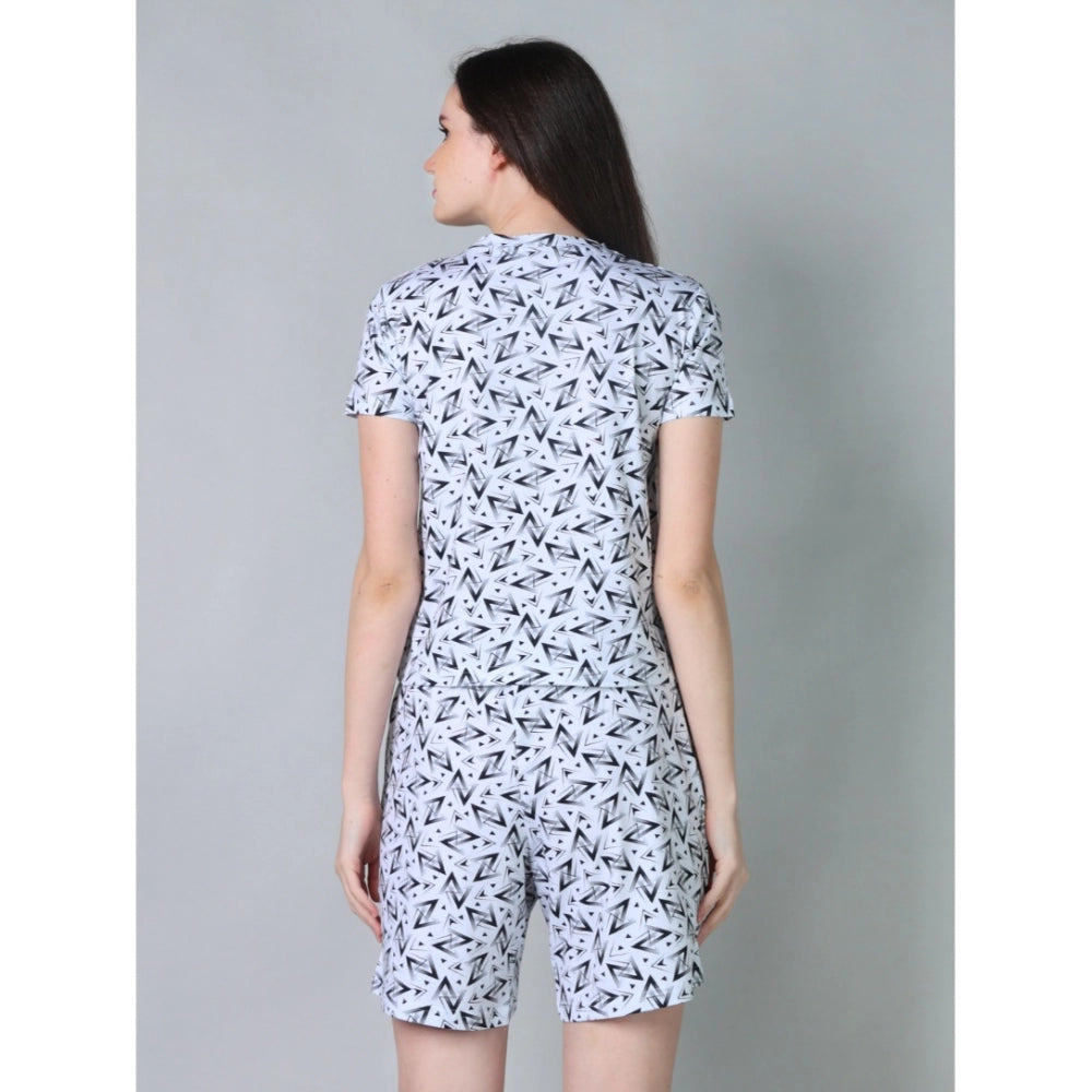 Trendy Cotton Blended Printed Round Neck Half Sleeve Top Shorts Set