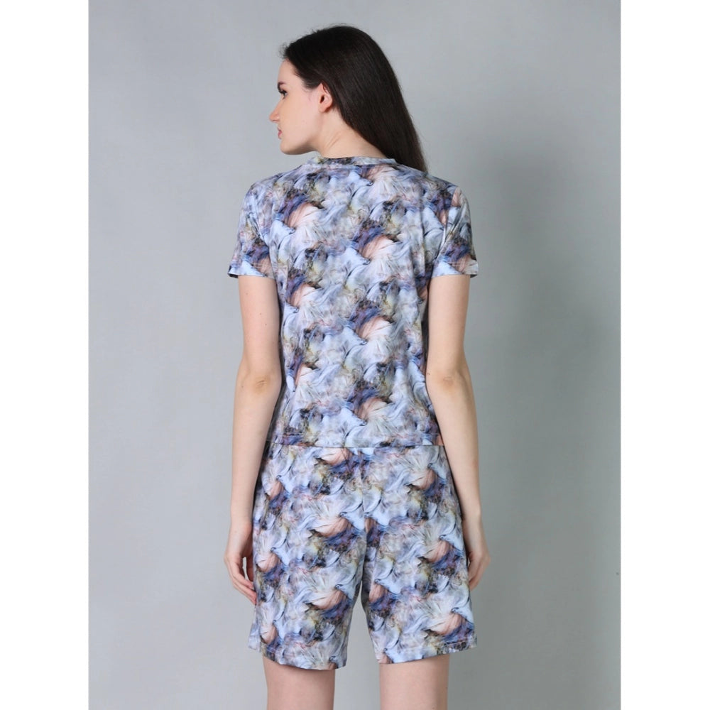 Trendy Cotton Blended Printed Round Neck Half Sleeve Top Shorts Set