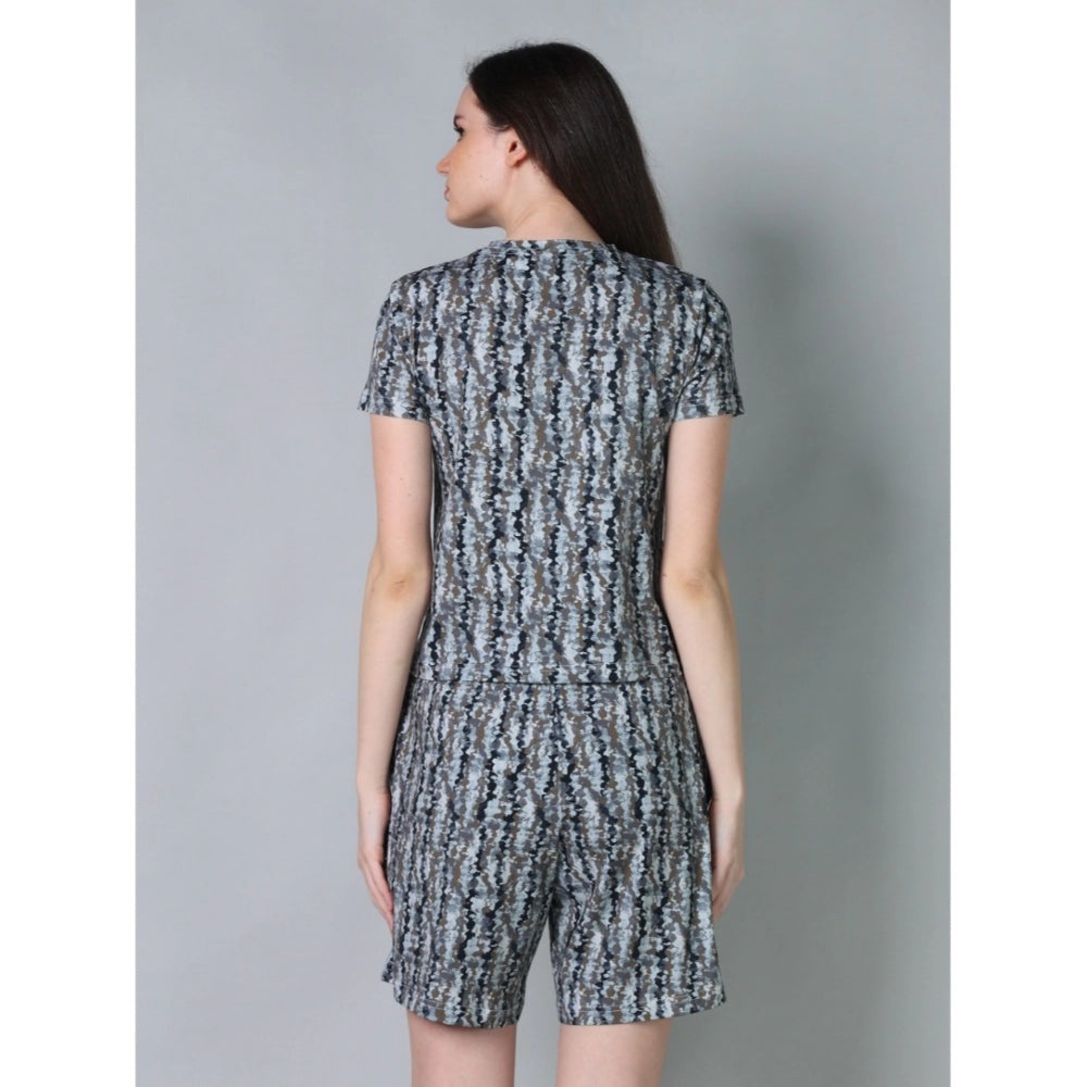 Trendy Cotton Blended Printed Round Neck Half Sleeve Top Shorts Set