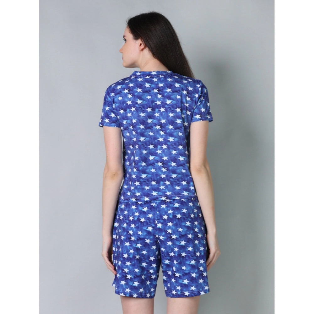 Trendy Cotton Blended Printed Round Neck Half Sleeve Top Shorts Set