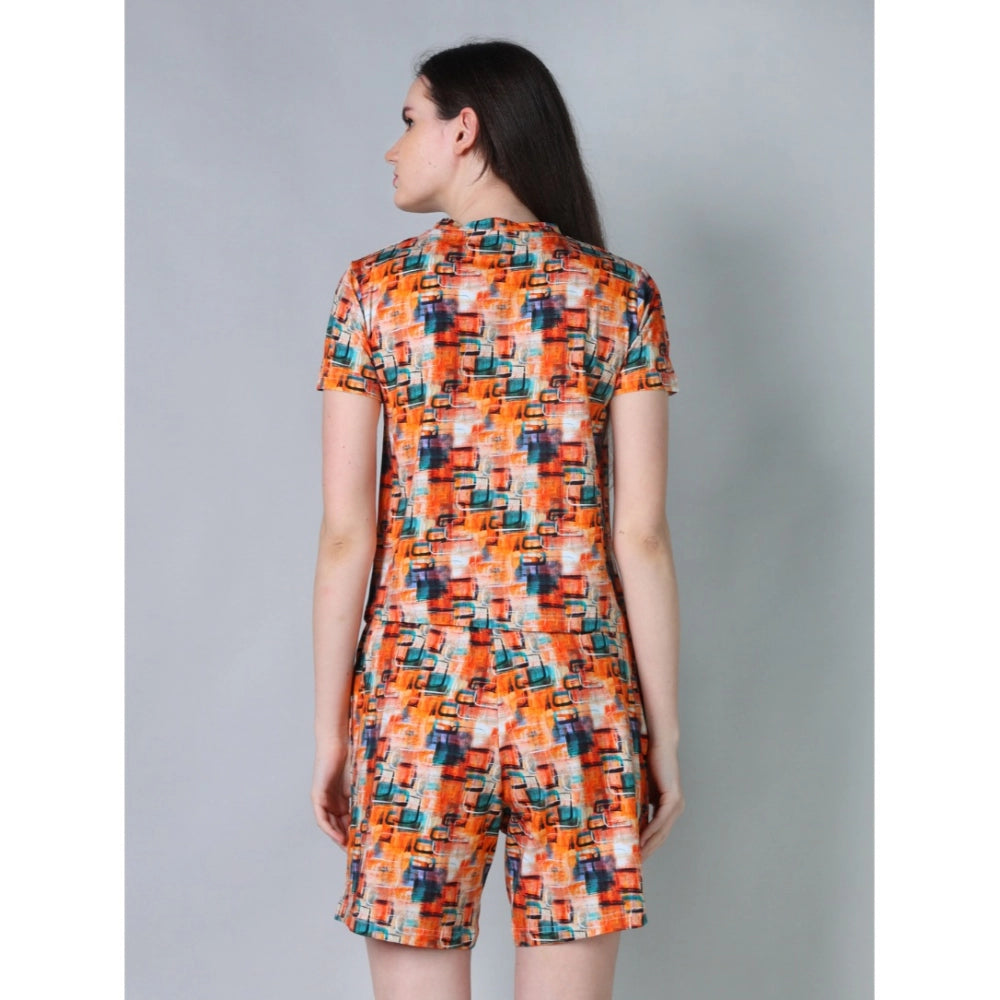 Trendy Cotton Blended Printed Round Neck Half Sleeve Top Shorts Set