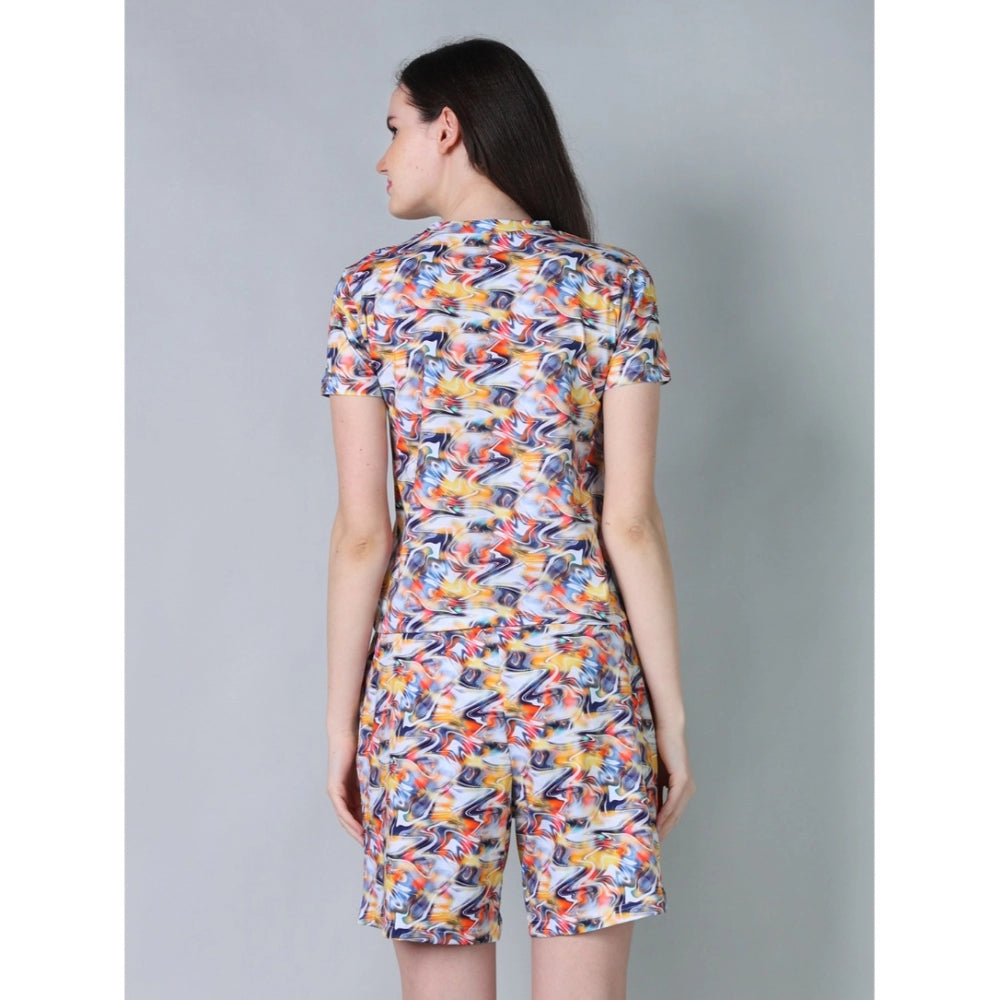 Trendy Cotton Blended Printed Round Neck Half Sleeve Top Shorts Set