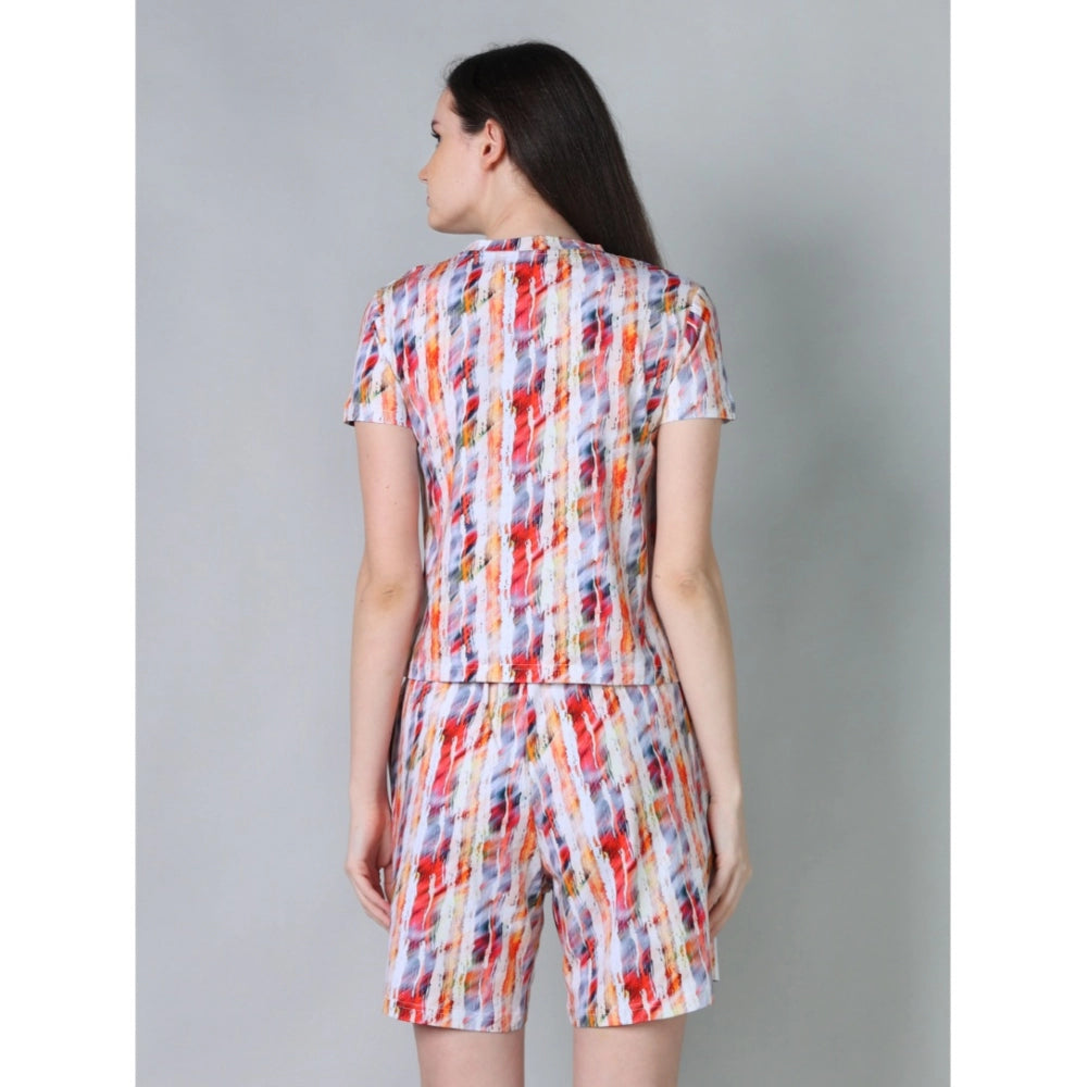 Trendy Cotton Blended Printed Round Neck Half Sleeve Top Shorts Set