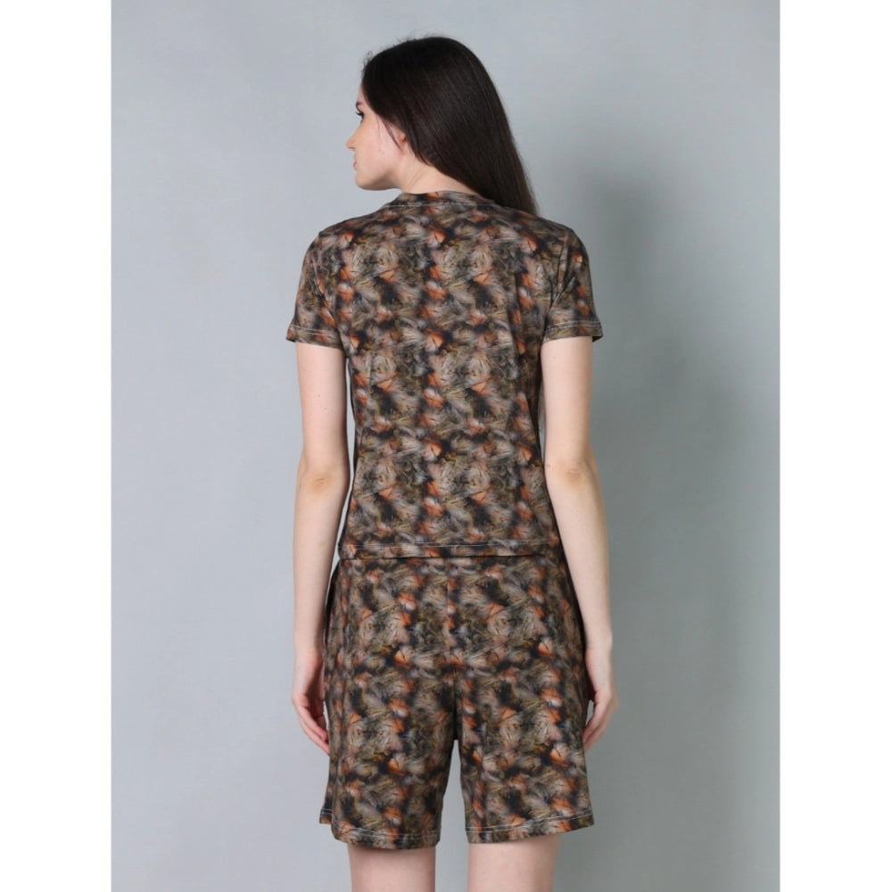 Trendy Cotton Blended Printed Round Neck Half Sleeve Top Shorts Set
