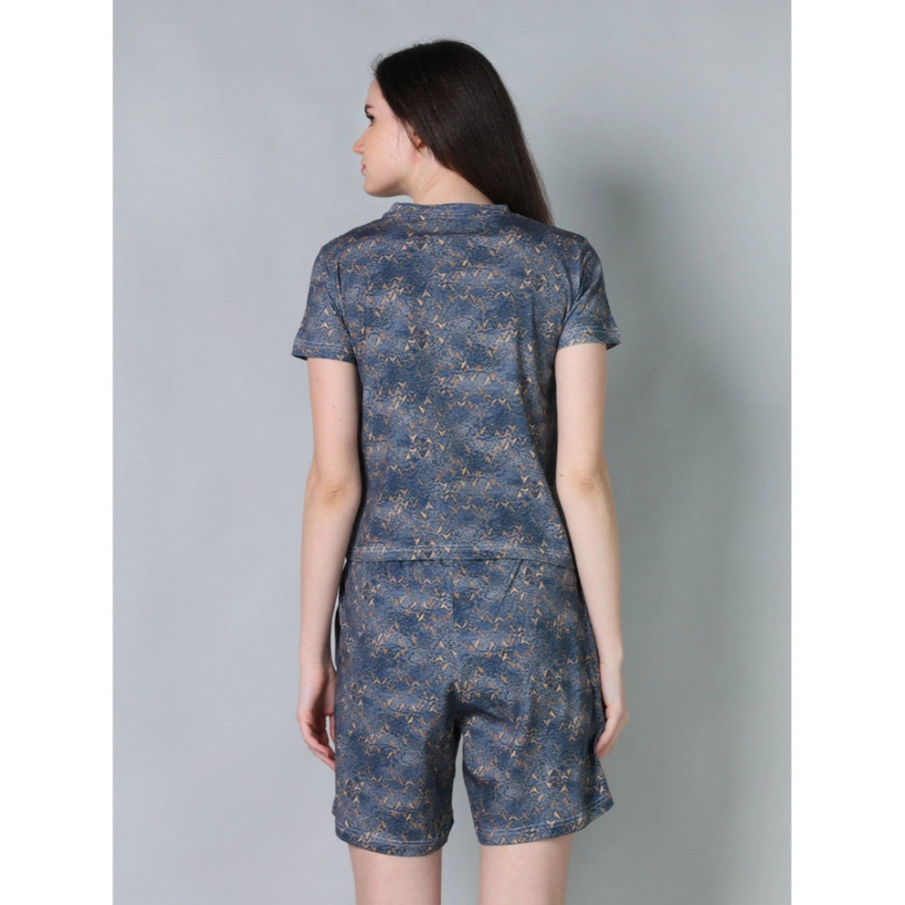 Trendy Cotton Blended Printed Round Neck Half Sleeve Top Shorts Set