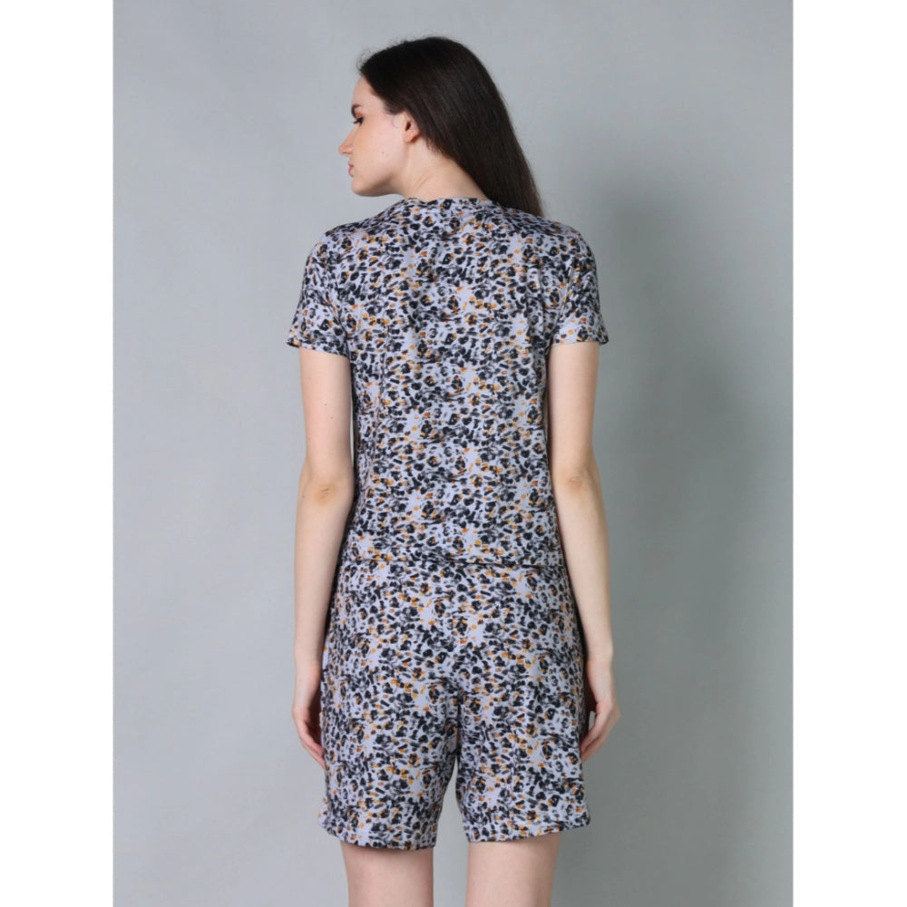 Trendy Cotton Blended Printed Round Neck Half Sleeve Top Shorts Set