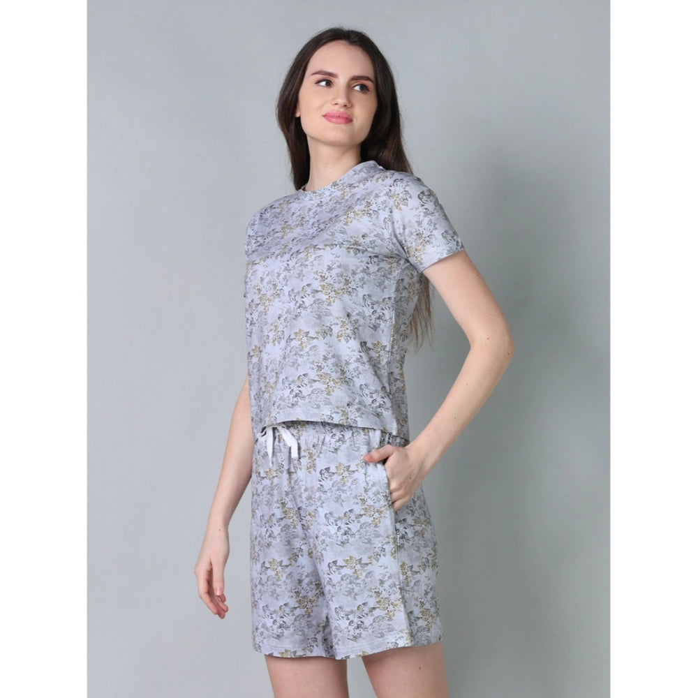 Trendy Cotton Blended Printed Round Neck Half Sleeve Top Shorts Set