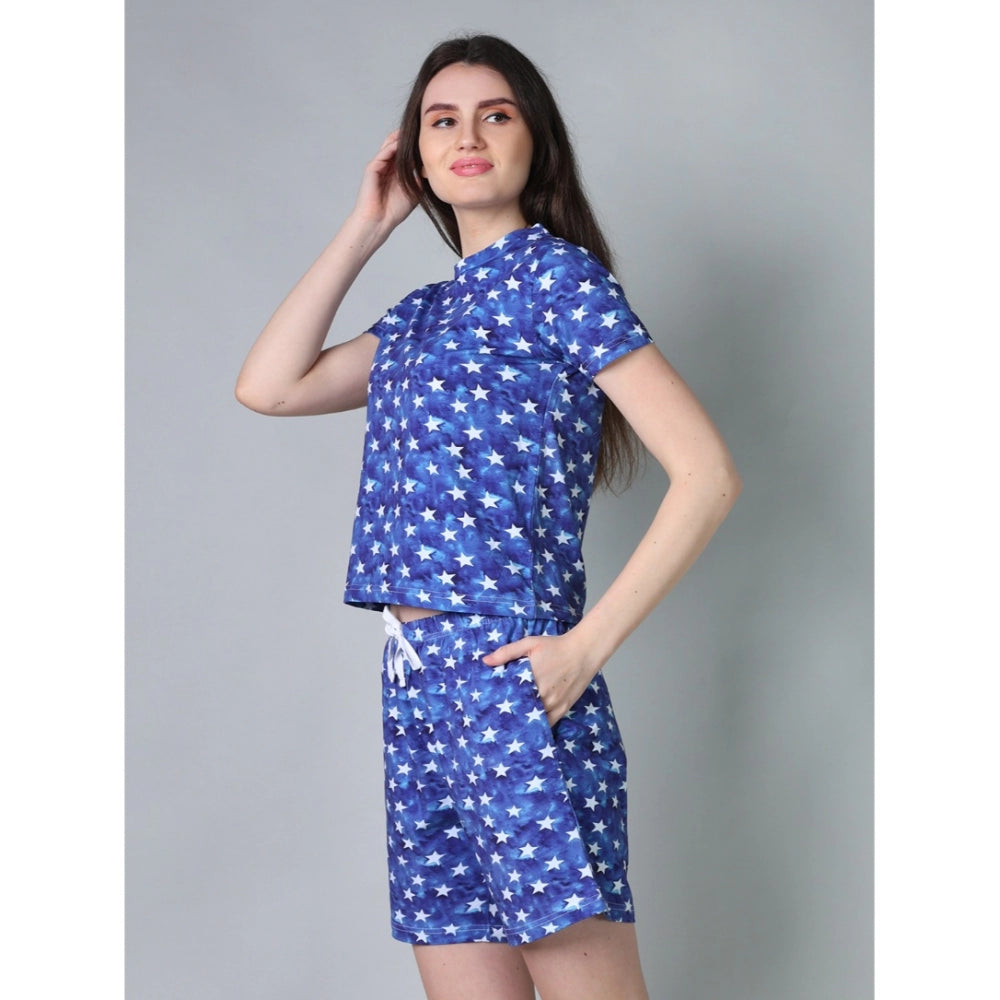 Trendy Cotton Blended Printed Round Neck Half Sleeve Top Shorts Set