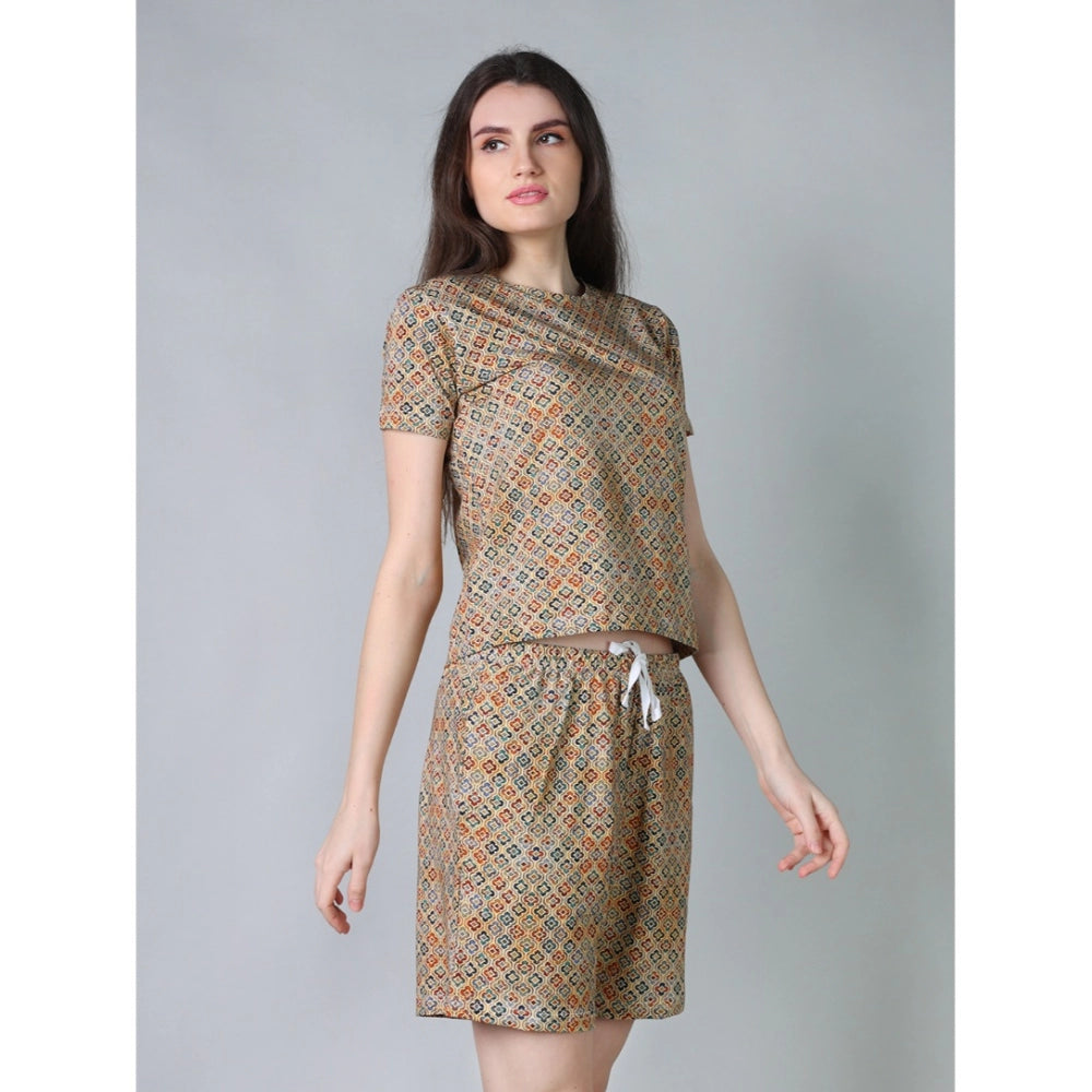 Trendy Cotton Blended Printed Round Neck Half Sleeve Top Shorts Set