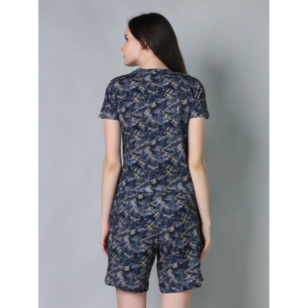 Trendy Cotton Blended Printed Round Neck Half Sleeve Top Shorts Set