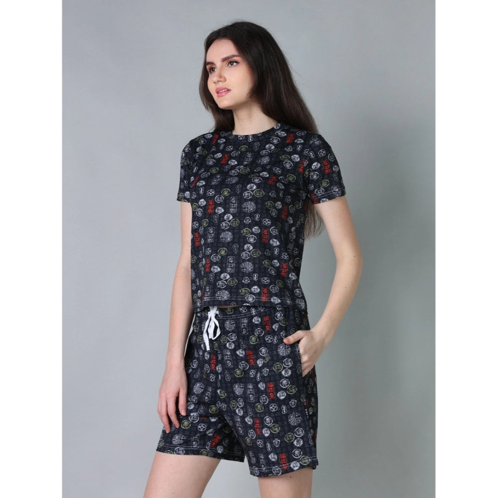 Trendy Cotton Blended Printed Round Neck Half Sleeve Top Shorts Set