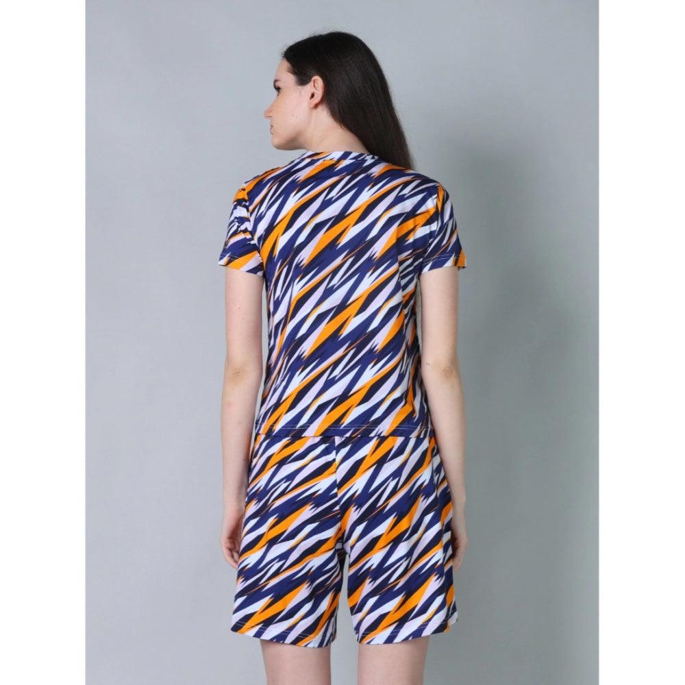 Trendy Cotton Blended Printed Round Neck Half Sleeve Top Shorts Set