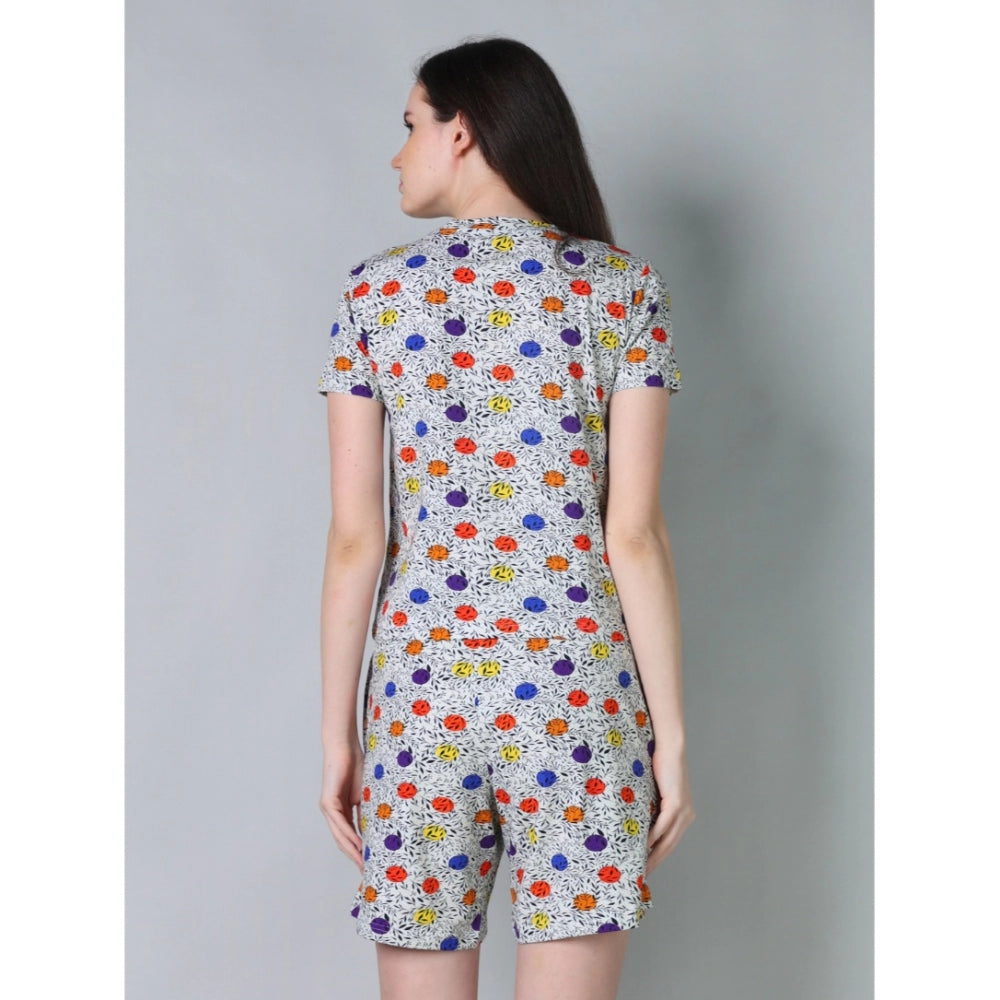 Trendy Cotton Blended Printed Round Neck Half Sleeve Top Shorts Set