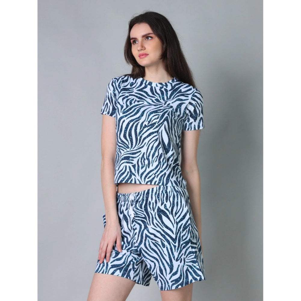 Trendy Cotton Blended Printed Round Neck Half Sleeve Top Shorts Set