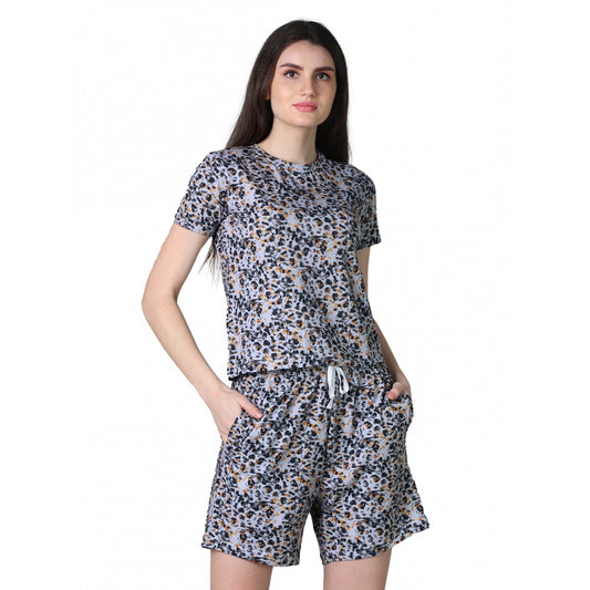Trendy Cotton Blended Printed Round Neck Half Sleeve Top Shorts Set