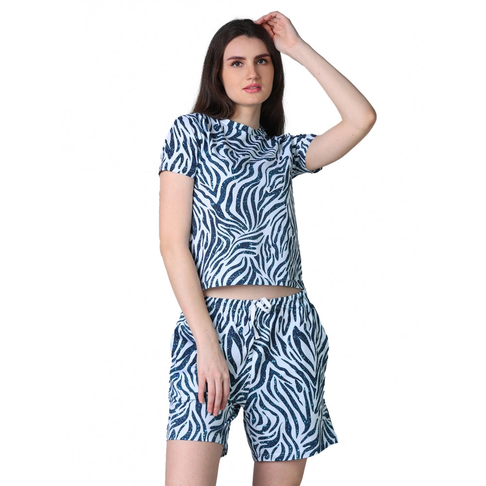 Trendy Cotton Blended Printed Round Neck Half Sleeve Top Shorts Set